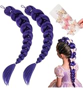 2 Pack 24" Purple Braids Ponytail Hair Extensions with Tie, Easy DIY Halloween Cosplay Purple Rum...