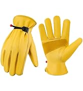 DULFINE Leather Work Gloves for Men & Women, Reinforced Durable Gardening Gloves,Cowhide Work Glo...