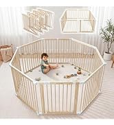 Comfy Cubs Baby Gate Playpen - 57 x 57 x 25 in, Extends Up to 228” - Pine Wood Foldable Playpen w...