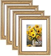 JCJMY 8x10 Vintage Picture Frame with 5x7 Mat Set of 4, Elegant Retro 8 by 10 Photo Frame with Sh...