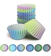 qiqee Mini Cupcake Liners Cupcake Cups 300-Count Food Grade Green Blue Gradient Design Cupcake Pa...