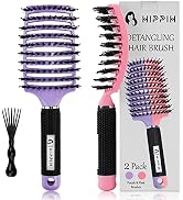 Boar Bristle Hair Brush Set of 2, HIPPIH Wet & Dry Hair Brushes Made by Fine Natural Boar Hair Ca...