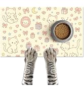 HOMETITUTE Cat Feeding Mat Kitten Bow Star Bowl Placemat 20 x 12 Inch | Non Slip Cat Bowl Mat Fee...