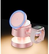 BLESSOURCE 4-in-1 Magnetic Wireless Charging Station for iPhone 17/15/14/13 Pro Max, with Night L...