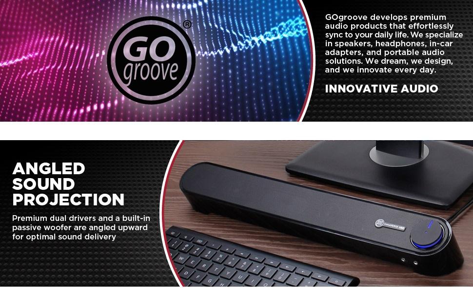 GOgroove SonaVERSE UBR Computer Desktop PC Sound Bar Speaker with Angled Speaker Driver Sound Design