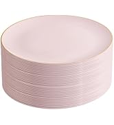 Festiva 50Pcs Pink and Gold Plastic Plates - 9 Inch Pink Party Plates - Pink Disposable Plates wi...