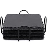 4 PCS Square Slate Drink Coasters Set, SIJDIEE 4 Inch Laser Engraving Black Slate Stone Coasters ...