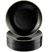Bestluck 100 PCS Black Gold Plastic Plates, 10 inch Black Disposable Plates for Party, Plastic Di...