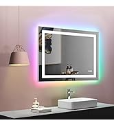 LOAAO 40"X32" LED Bathroom Mirror with Lights, Anti-Fog, Dimmable, RGB Backlit + Front Lighted, B...