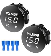 Gasedin 2PCS DC 12-24 V Voltmeter Gauge, Mini Digital Display LED Voltage Meter Gauge with Round ...