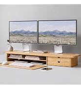 ROCDEER Bamboo Dual Monitor Stand, 39.3 inch Computer Monitor Riser with 2 Drawers, Desk Shelf wi...