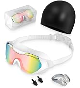 Hurdilen Swim Goggles with Nose Clip, Ear Plugs & Swim Cap, Anti-Fog UV Protection Lens, Leakproo...