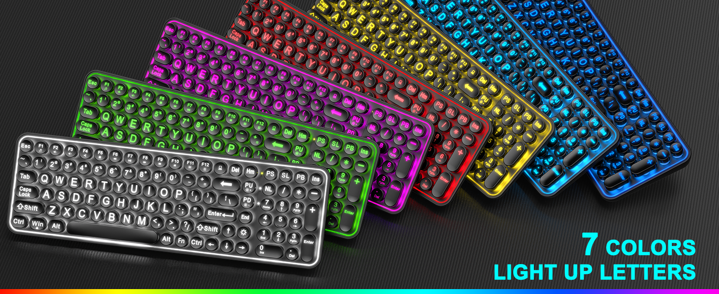 Large Print Backlit Computer Keyboard, Wired Lighted Typewriter Keyboard with 7-Color Backlit
