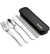 Travel Utensils with Case, Quatish 5 Piece Stainless Steel Silverware Set for Work, Portable Reus...