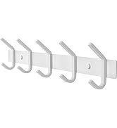 SAYONEYES White Coat Rack Wall Mount – 15 Inch Stainless Steel Hook Rail with 5 Heavy Duty Double...