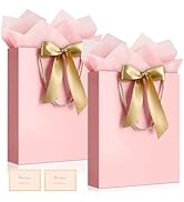 YoungTree Pink Gift Bags with Handles, 13" Medium Gift Bag with 4 Tissue Paper and 2 Card, 2 Pcs ...