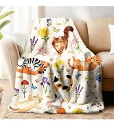 WADORN Cat Throw Blanket Gift for Women Mom Girls, 500GSM,Floral Flower Throw Blankets for Kitten...