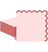 CaliLain 80 Pcs Pink Napkins with Red Trim; 3-Ply Paper Napkins Disposable; 5 x 5 Inch Scalloped ...