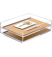 SANRUI 2 Tier Acrylic Stackable Paper Letter Tray, Vertical A4 File Tray Desk Organizer and Acces...