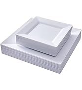 N9R 60PCS White Plastic Plates Square, 30 Dinner & 30 Dessert Plates Heavy Duty, Fancy Disposable...