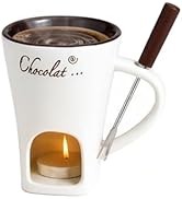 Ceramic Chocolate Fondue Mug with Tealight and Fork, Mini Melting Cup for Chocolate, Cheese, Dess...