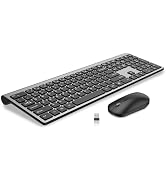 Full Size Slim Computer Keyboard and Mouse Wireless with 2.4Ghz Dongle | Silent Flat Keyboard and...