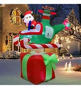 Juegoal Christmas Inflatables Outdoor Decorations, 6FT Inflatable Xmas Santa Claus with Helicopte...