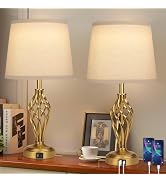 Ruiever Touch Table Lamps Set of 2, nightstand lamp with USB Ports Bedside 3 Way Touch dimmer Des...