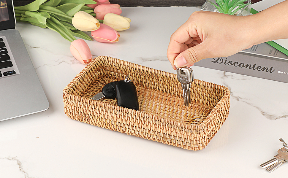 Key Basket Rattan Serving Tray Key Tray rectangle small wicker trays