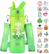 Mininoo Insulated Stainless Steel Kids Water Bottle for School with Straw Lid & Strap, 50 Sticker...