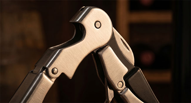 Stainless steel waiter's corkscrew leverage mechanism