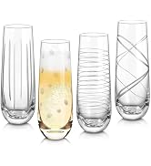 Joeyan Etched Champagne Flutes Glasses Cups,Handmade Mouth Blown Aesthetics Glassware Art Decorat...