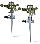 Ehaijia 2 Pack Zinc Alloy Impact Lawn Sprinklers with Stand(Spike), Durable Heavy Duty Adjustable...