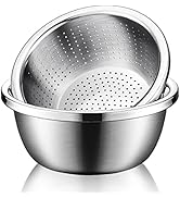 Joyoldelf Stainless Steel Rice Washing Bowl & Mixing Bowls, Heavy Duty 3.5-Qt Colander and Kitche...