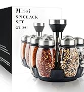 Mlici 6PC Spinning Glass Spice Jars - 360° Rotating Spice Rack Organizer with Jars, Stainless Ste...