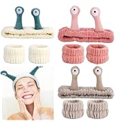 Canitor 9 PCS Snail Spa Headband with Wrist Bands for Washing Face Soft Coral Fleece Makeup Headb...