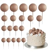 ASTARON 20 Pcs Ball Cake Topper Decorations Mini Balloons Cake Topper Sticks Light Brown Balls Ca...