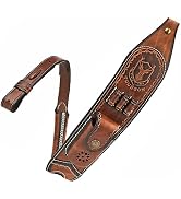 TOURBON Leather Rifle Sling with Accessory Pouch, Quick Release Metal Swivels, 3 Round Ammo Cartr...