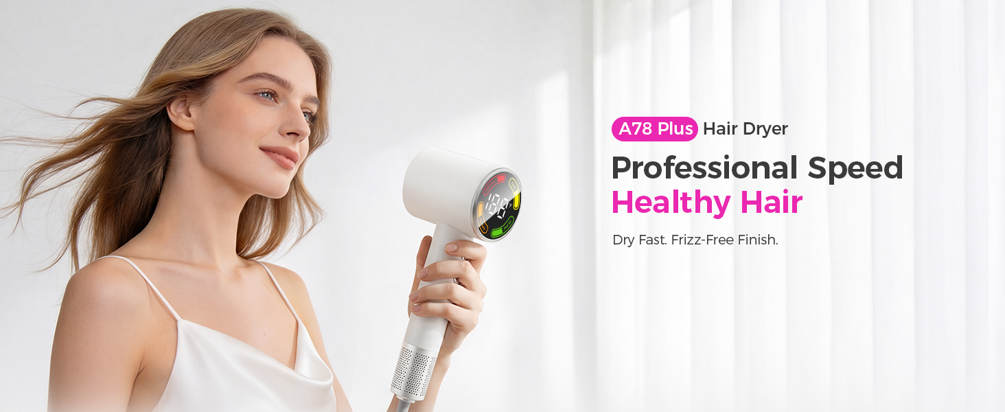 High-Speed Professional Hair Dryer with Diffuser, Ionic Blow Dryer, Fast Drying, Frizz-Free Finish.