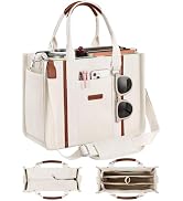 FIORETTO Women’s Canvas Tote Bag Purse with Zipper, Multi Compartment & Reinforced Bottom, Ideal ...