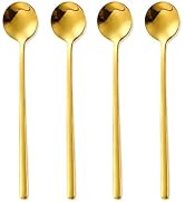 Gold Coffee Spoons Set of 4, 6.77" Medium Stirring Teaspoons, 304 Stainless Steel Stir Spoons for...