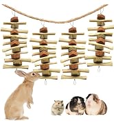 kathson 4 Pcs Bunny Chew Toys for Teeth,Rabbit Hanging Chew Toy Grinding Natural Sweet Bamboo Sti...