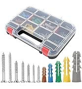 HongWay 370pcs Plastic Drywall Wall Anchors Kit with Screws, Includes 5 Different Assorted Size A...