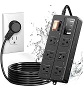 IPX6 Outdoor Power Strip Weatherproof, Waterproof Surge Protector with 6 Wide Outlet with 2A2C US...