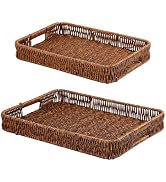 Fvstar Woven Serving Tray with Handles,Handmade Poly Wicker Tray for Storage Breakfast,Drinks,Fru...