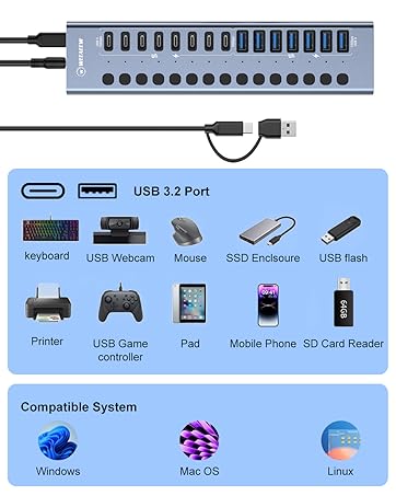 Powered USB 3.2 Hub