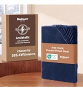 Bedsure Flannel Fitted Sheet Only, Velvet Bottom Sheet, Queen, Navy Blue | Anti-Static, Super Sof...