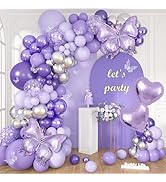 Ouddy Life 171Pcs Purple Butterfly Balloons Arch Garland Kit Lavender Decor | Purple Silver Diffe...