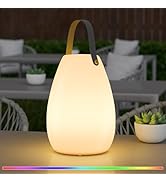 uuffoo Portable Outdoor Table Lamp, Dimmable Cordless Lamp with Remote and 7 RGB Colors IP44 Wate...