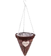 Mikikit Hanging Rattan Cone Basket Chain Wicker Wall Hanging Planter for Decor Boho Style for Flo...
